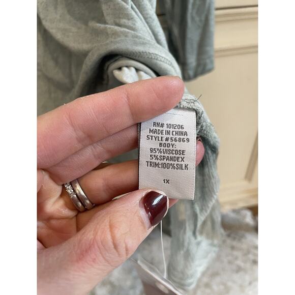 NWT Soft Surroundings Hand Dyed Green Tunic Silk Trim Plus Size 1X 3/4 Sleeve - Picture 8 of 10